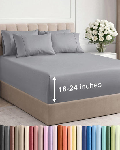 Skiennix Extra Deep Full Sheet Set | 6-Piece Breathable Cooling Bedding - Soft, Wrinkle-Free, Steel Blue