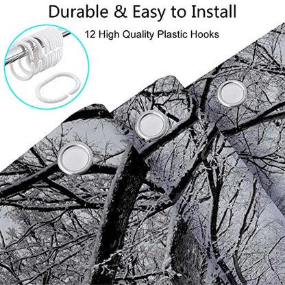 Grey Winter Street View Shower Curtain with Snow Trees, Christmas 72x72 Inches - Christmas3