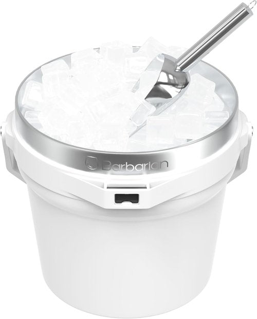 Barbarian Beverage Bucket, Double-Wall Vacuum Insulated Ice Bucket with Lid, Extra Large 7 Litre Capacity with Ice Scoop and Built-In Bottle Opener, White