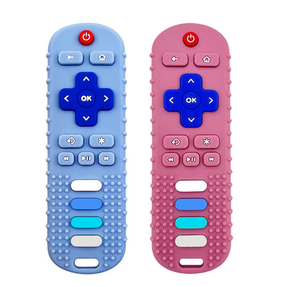 ROBBEAR Baby Teething Toys - Food Grade Silicone Teether in TV Remote Shape | BPA Free, Pink & Blue