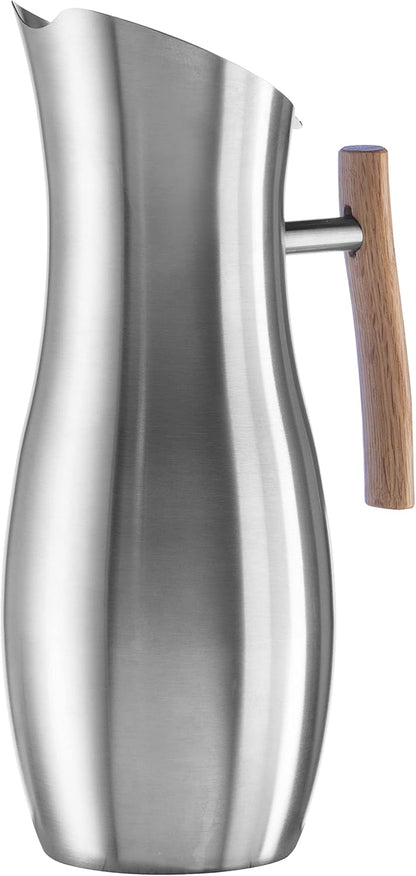 OGGI Slimline Stainless Steel Pitcher- Stainless Steel Water w/Ice Guard, Water Carafe, Great Metal Container for Entertaining, Ideal 68oz / 2 Lt Drink Pitcher