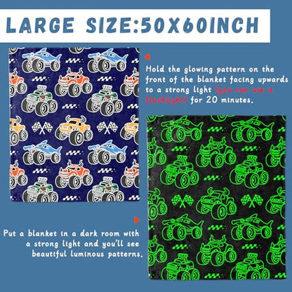 Twin Size Construction Truck Blanket for Teens Boys - Glow in Dark 60x80in