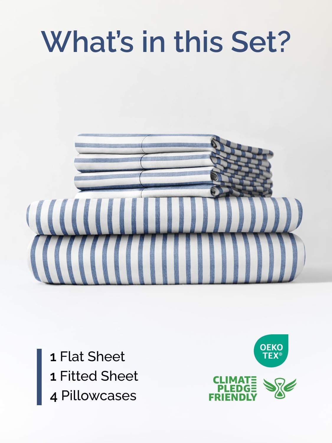 Skiennix Extra Deep Queen Sheet Set - 6 Piece Breathable Cooling Bedding - Soft Wrinkle-Free Blue Stripes