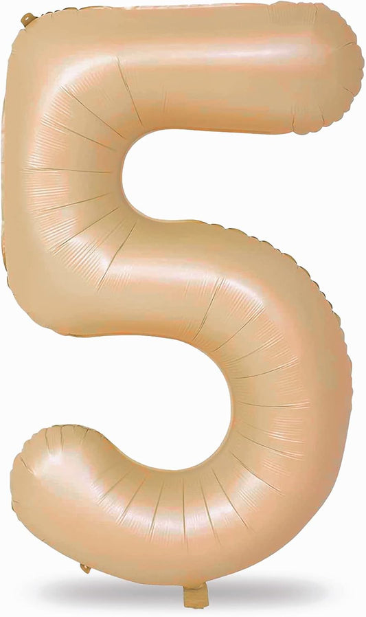 Skiennix 40'' Tan Number 5 Balloon - Giant Self-Inflating Brown Foil for Birthday Parties & Anniversaries