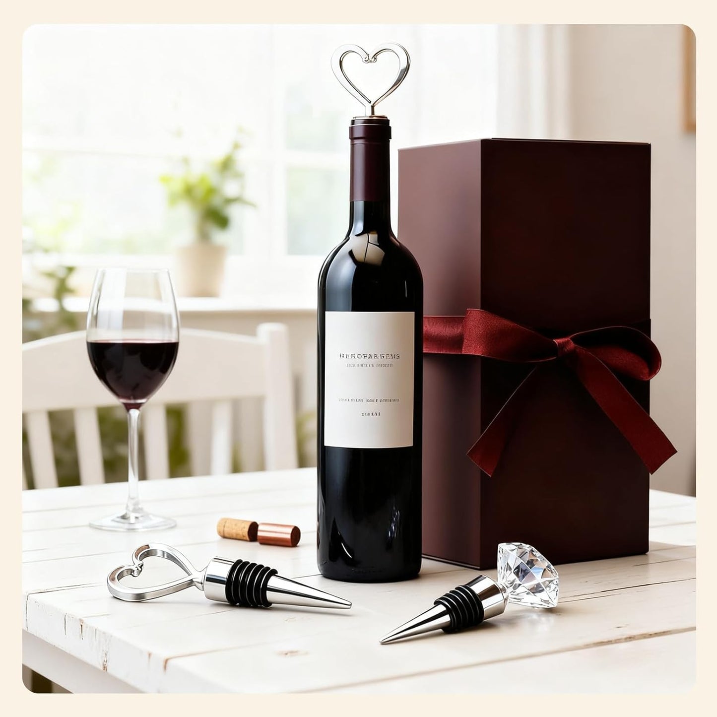 Wine stopper wine bottle stopper 3 piece mix set reusable wine bottle stopper wine drink bottle stopper long-lasting fresh decoration (3 piece set love, crystal)