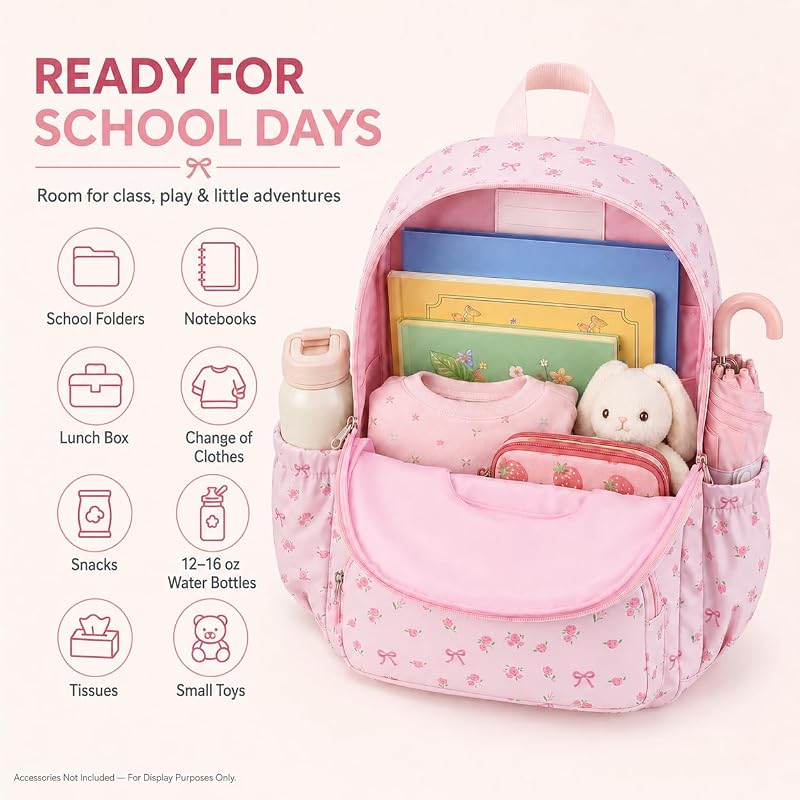 Preschool Backpack for Girls - Pink Floral Bow Kindergarten Bookbag (Variation: Pink Bow)