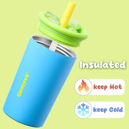 Gencywe Kids Double-Walled Stainless Steel Cups - 12 oz Spill-Proof Sippy Tumbler Set with Straws & Lids | BPA-Free, Perfect for Ages 3+