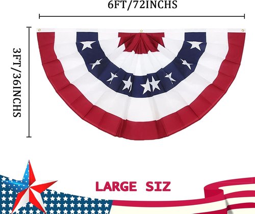 American Pleated Fan Flag Set of 4 - 3x6 Ft Patriotic Half Fan Bunting for 4th of July & Memorial Day