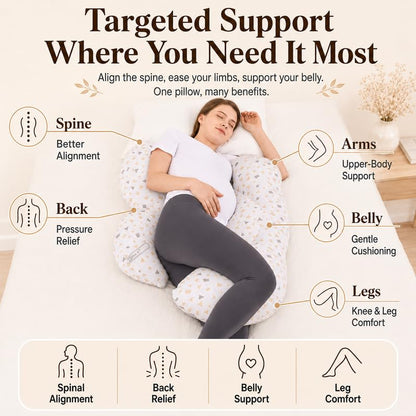 Pregnancy Body Pillow for Back Pain Relief - Beige Maternity Support Pillow