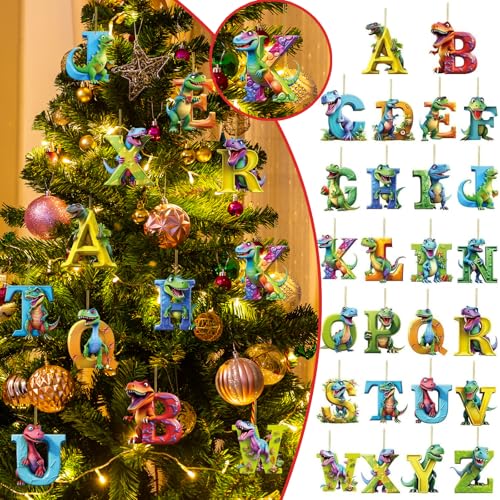 Dinosaurs Christmas Ornaments - Alphabet Letter Cartoon Pendant, Car & Tree Decor, Cute Indoor Dino Figures - Variation of THIS listing
