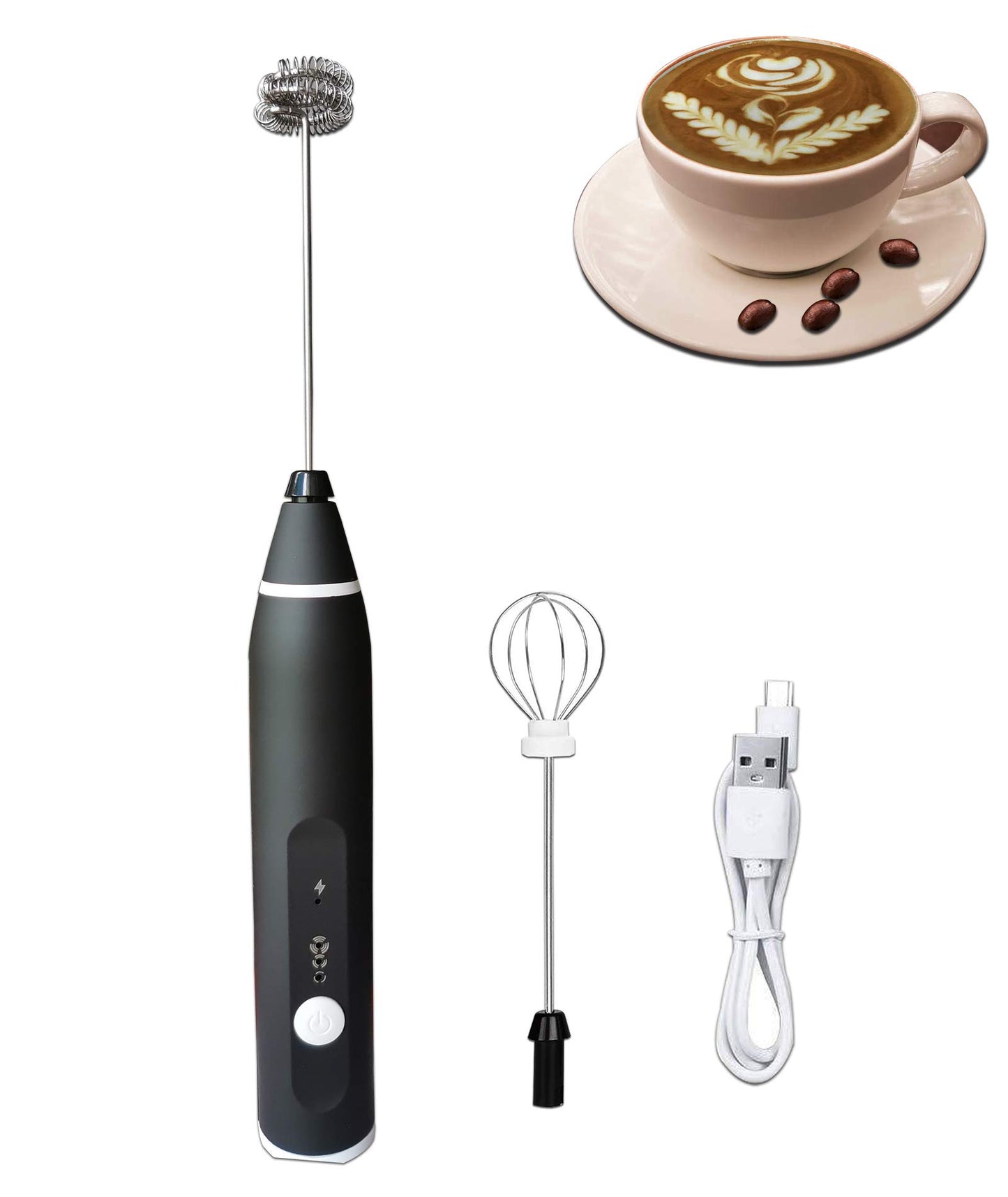 USB Rechargeable Milk Frother Handheld Multi-functional Electric Foam Maker with 2 Stainless Whisks,3-Speed Adjustable Mini Milk Foamer for Blending Bulletproof Coffee, Latte, Cappuccino Hot Chocolate