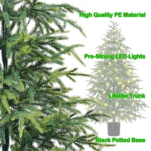 4 FT Pre-Lit Artificial Norfolk Christmas Tree Set - Potted, 2 Pack