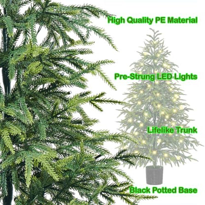 4 FT Pre-Lit Artificial Norfolk Christmas Tree Set - Potted, 2 Pack