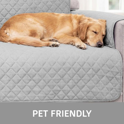 Sofa Shield 100% Waterproof Couch Cover, Patented Slip and Stain Resistant Cushion Protector Straps, US Designed Machine Washable Pet & Dogs Friendly Sofas Slipcover, 70 inch Seat, Light Gray