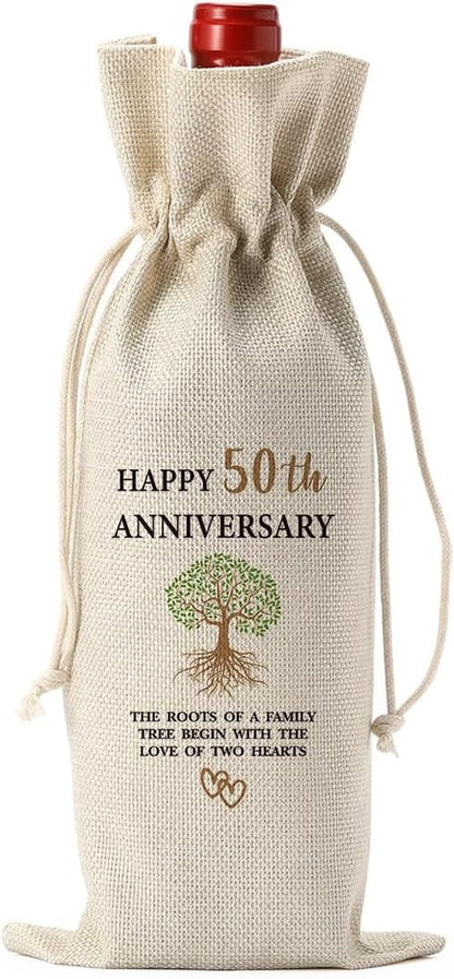 50th Milestone Anniversary Wine Bag 50 Year WeddingAnniversary Gifts for Her Him Couple Parents Happy Anniversary Cool Gifts Marriage Engagement Party Decorations Wine Bags