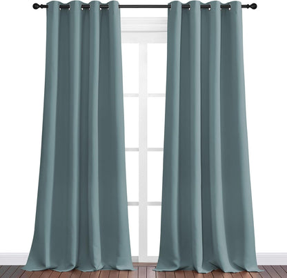 NICETOWN Modern Blackout Curtains - Noise Reducing Thermal Insulated Drapes, Greyish Blue, 2 Panels, W55 x L108-Inch