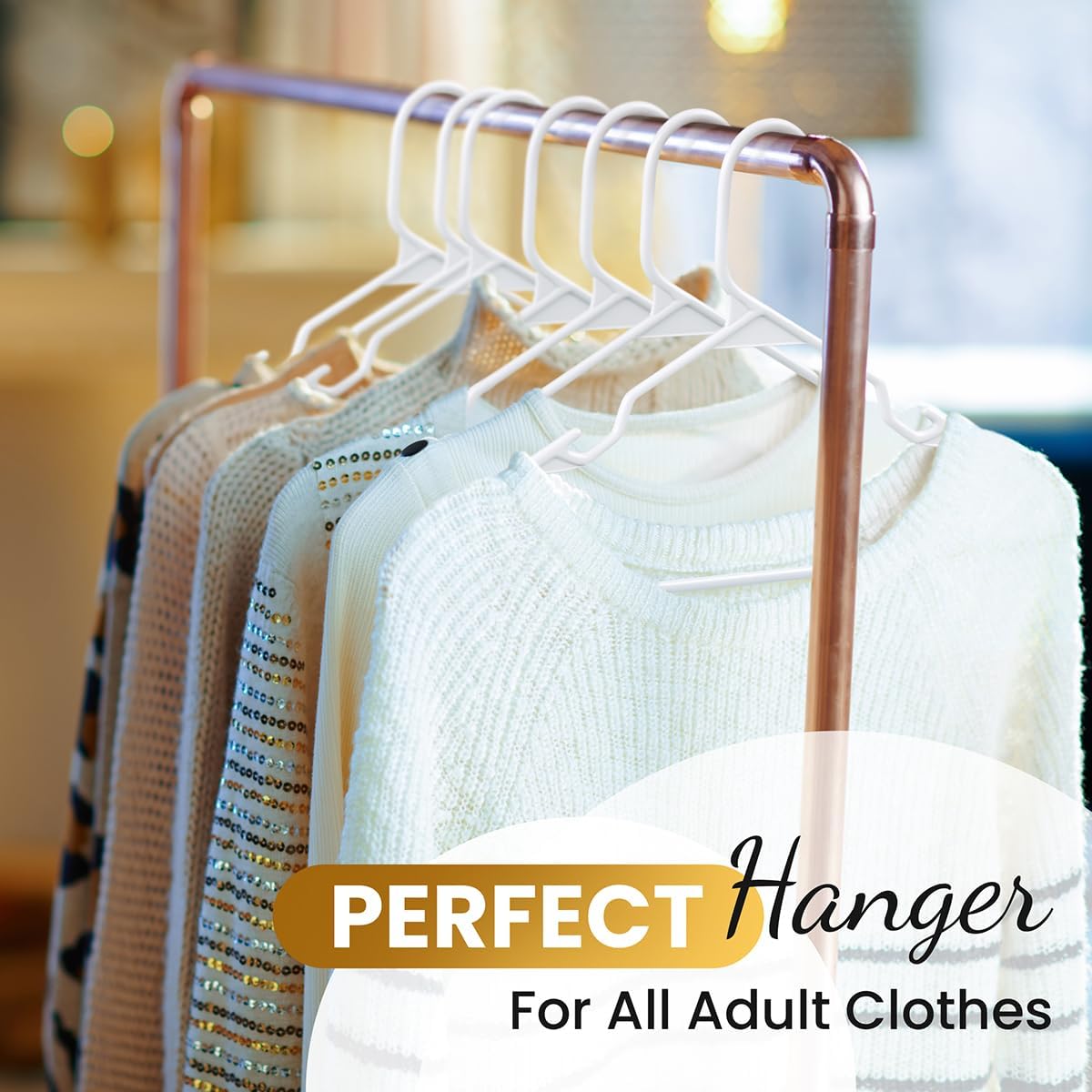 Modern Space 100-Pack Adult Plastic Hangers | Sturdy & Durable Design for Shirts, Pants, Coats - White