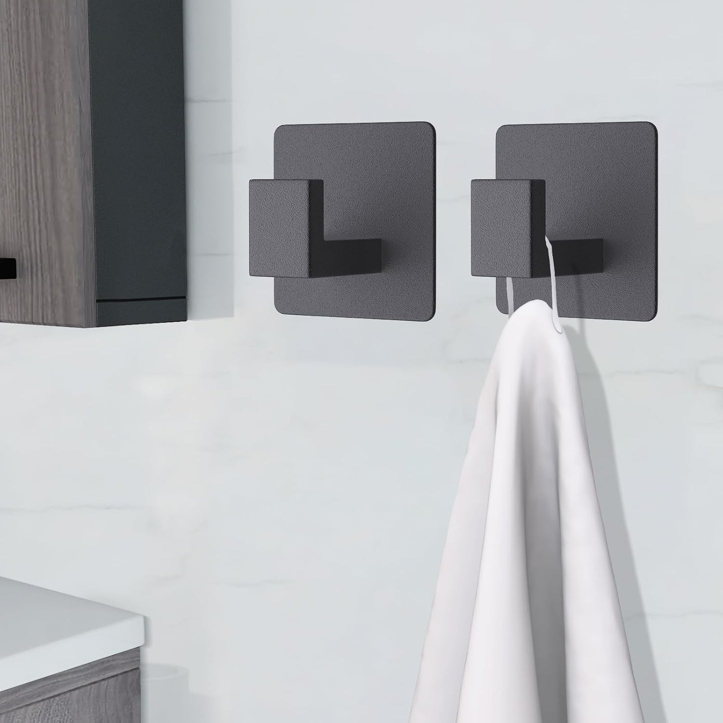 VAEHOLD Heavy-Duty Adhesive Towel Hooks - 4 Pack Aluminum Wall Hooks for Kitchen & Bathroom (Black)