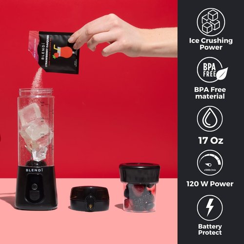 BLENDi Pro+ Portable Blender - Upgraded 120W Ice Crushing Motor, USB-C Rechargeable, 17.5oz, Black | BPA-Free & Travel-Friendly