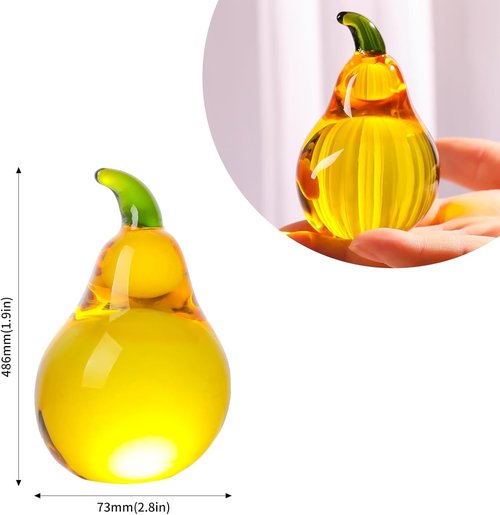 LONGWIN Mini Glass Pear Figurine - Elegant Crystal Paperweight for Home Kitchen Decor | Tabletop Centerpiece