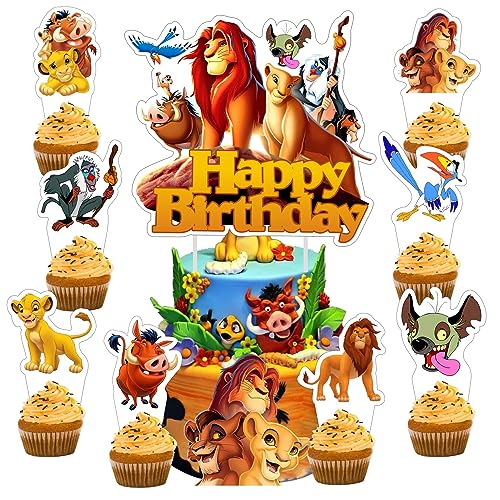 Lion King Cake Decorations Set with Topper and Cupcake Toppers for Birthday Party