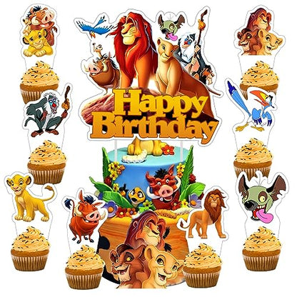 Lion King Cake Decorations Set with Topper and Cupcake Toppers for Birthday Party