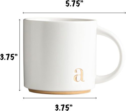 Collective Home Monogram Ceramic Mugs - 15 oz Elegant Initial Coffee Cups | Personalized Gift Box