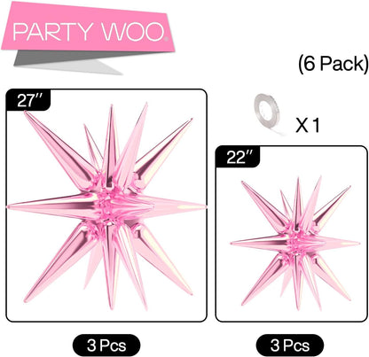 PartyWoo Pink Star Foil Balloons - 6-Piece Mylar Set for Birthday, Gender Reveal, and Wedding Decor | 22-Inch Sizes