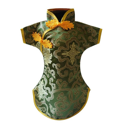 Colorful Cheongsam Wine Bottle Covers, 10pcs Chinese Embroidered Bottle Bags