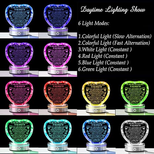 Wonderful Mom Night Light Crystal Engraved Heart World with Colorful LED Base