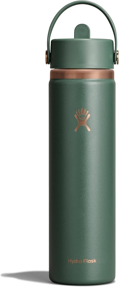 Hydro Flask Water Bottle - Insulated Stainless Steel - 24 Oz Leakproof with Wide Straw Lid in Forest Green