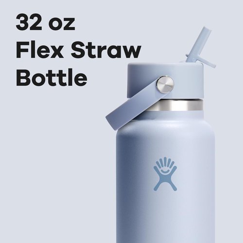 Hydro Flask Water Bottle - Insulated Stainless Steel with Wide Mouth Flex Straw Lid - 32 Oz Surf Blue