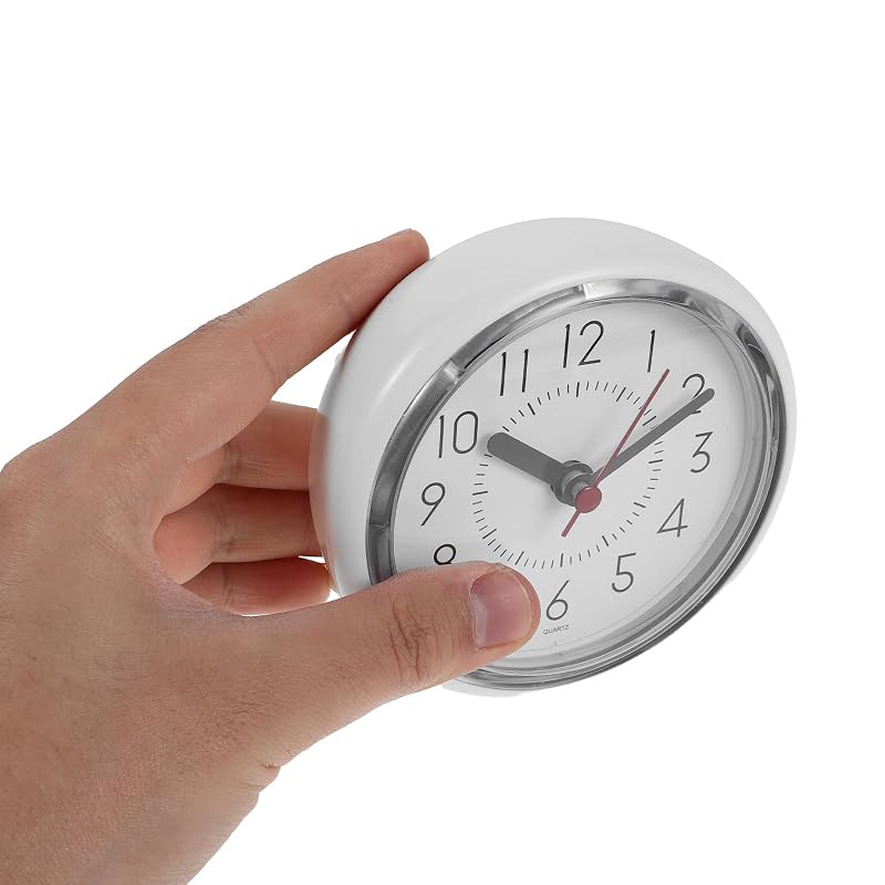 Shower Clock with Suction Cup – Waterproof Wall Clock for Bathroom, White Plastic