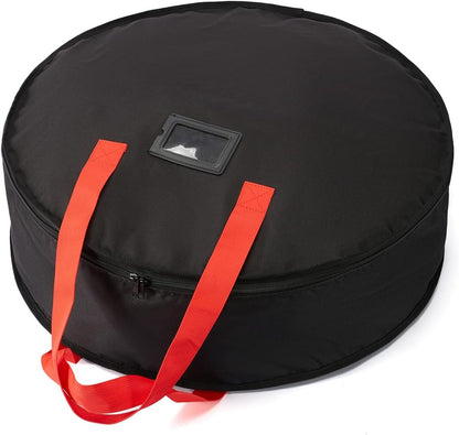 Skiennix Wreath Storage Bag - Heavy-Duty 24" Container for Christmas & Holiday Ornaments - Black