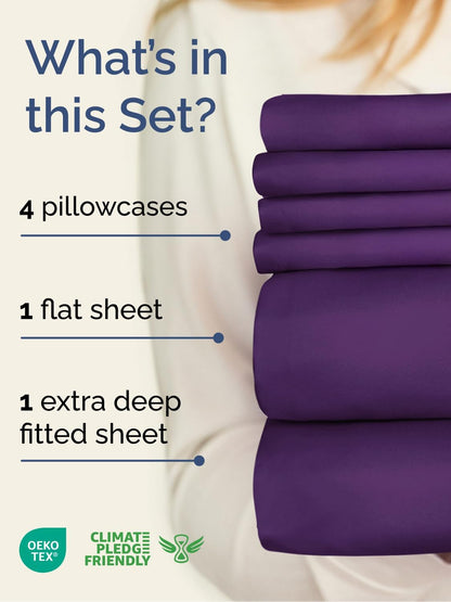 Skiennix Extra Deep King Sheet Set | 6-Piece Breathable Cooling Bedding - Soft, Wrinkle-Free Purple