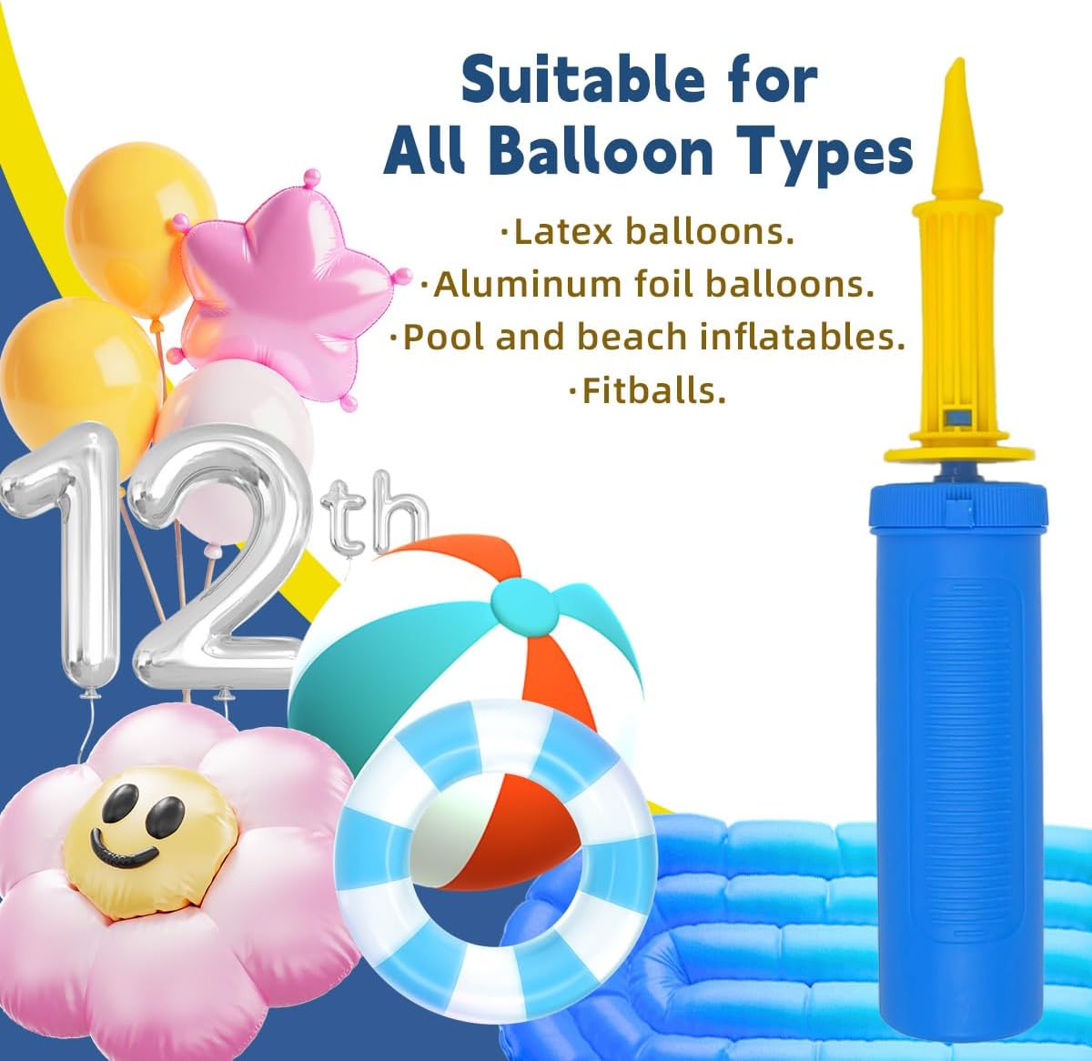 SUSWIM Handheld Balloon Pump - Dual Action Portable Inflator for Balloons & Inflatable Toys
