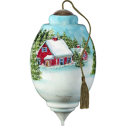 Ne'Qwa Limited Edition Wintery House and Snowman in Woods Ornament