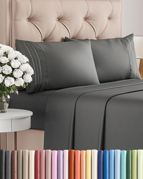 King Size 4 Piece Sheet Set - Comfy Breathable & Cooling Bed Sheets Set - Hotel Luxury Bedding for Women, Men, Kids, Teens, Boys & Girls - Deep Pockets, Ultra-Soft, Wrinkle Free - Oeko-Tex - Charcoal