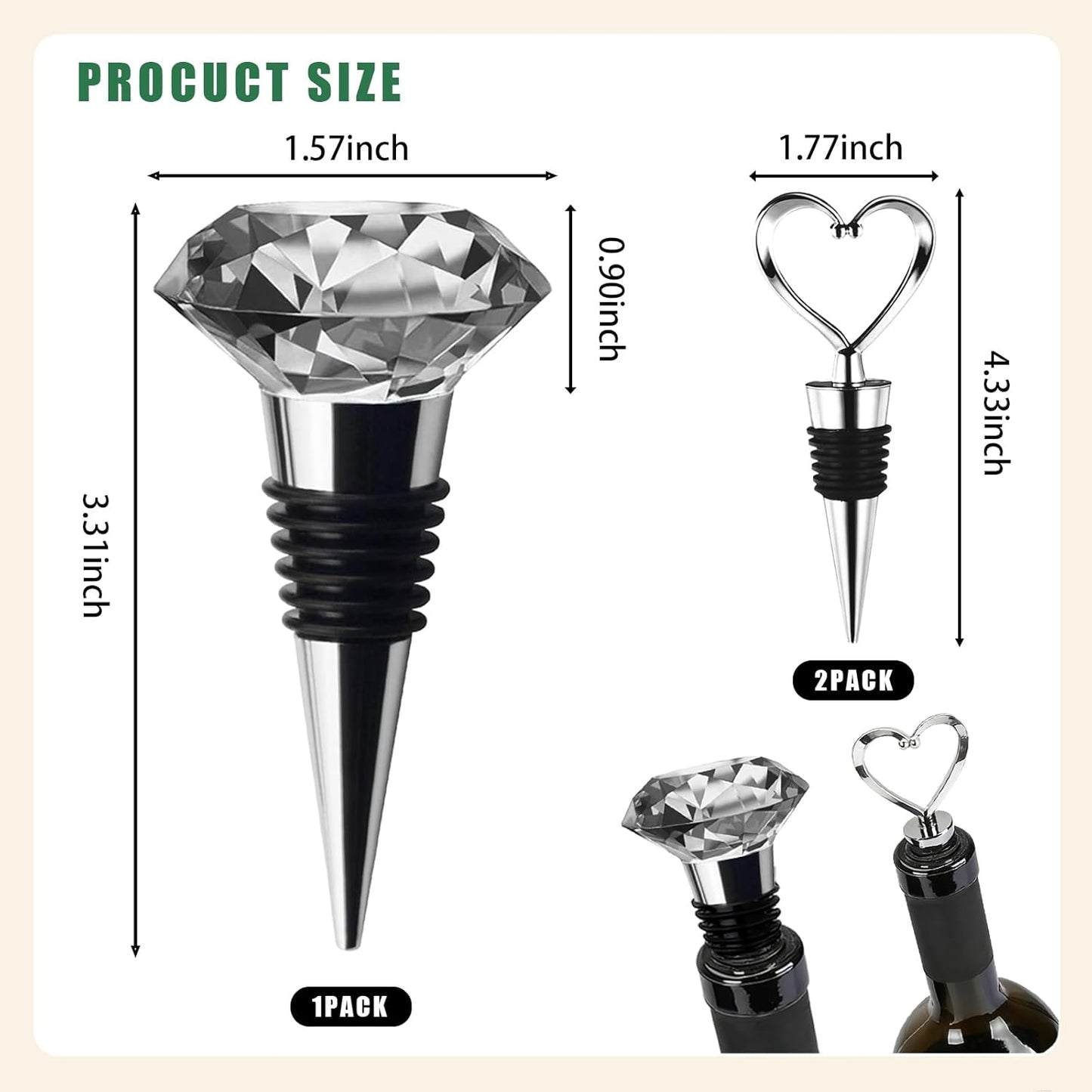 Wine stopper wine bottle stopper 3 piece mix set reusable wine bottle stopper wine drink bottle stopper long-lasting fresh decoration (3 piece set love, crystal)