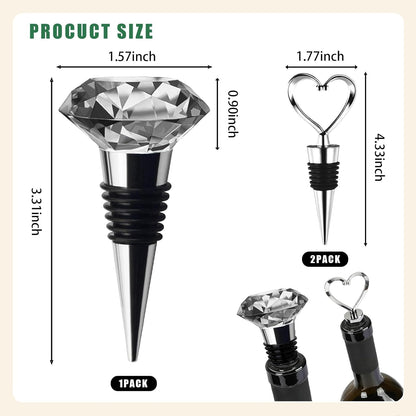 Wine stopper wine bottle stopper 3 piece mix set reusable wine bottle stopper wine drink bottle stopper long-lasting fresh decoration (3 piece set love, crystal)