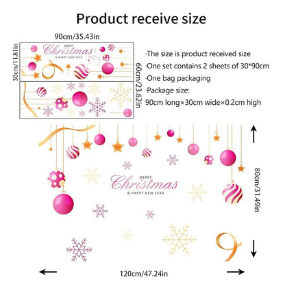 Pink Christmas Wall Decals - 47.24 x 31.49 in with Light Balls & Snowflakes, Removable Art Decor (Variation: Pink Christmas-2)