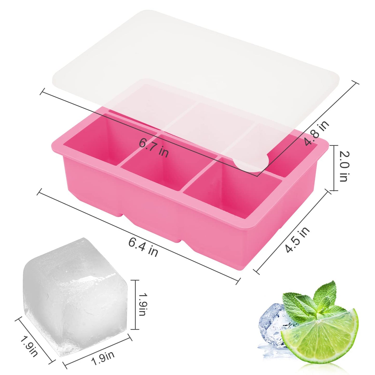 Excnorm Ice Cube Trays 3 Pack - Large Size Silicone Ice Cube Molds with Removable Lids Reusable and BPA Free for Whiskey, Cocktail, Stackable Flexible Ice