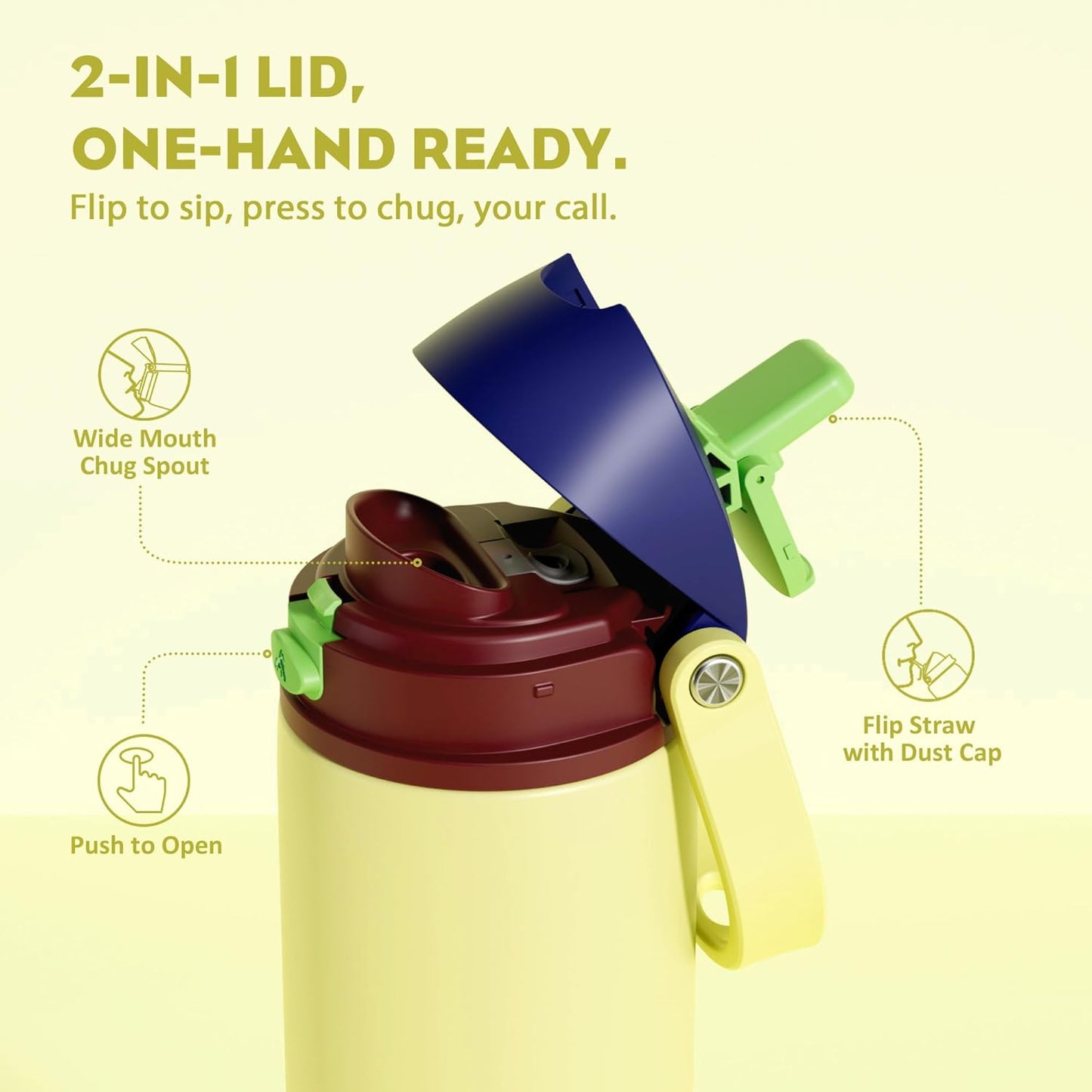 POWCAN Insulated Stainless Steel Water Bottle - 18 oz, 2-in-1 Spout & Straw, Leakproof, Travel-Friendly