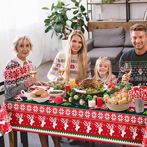 2 Pcs Christmas Ugly Sweater Tablecloths - Plastic Disposable Holiday Decor