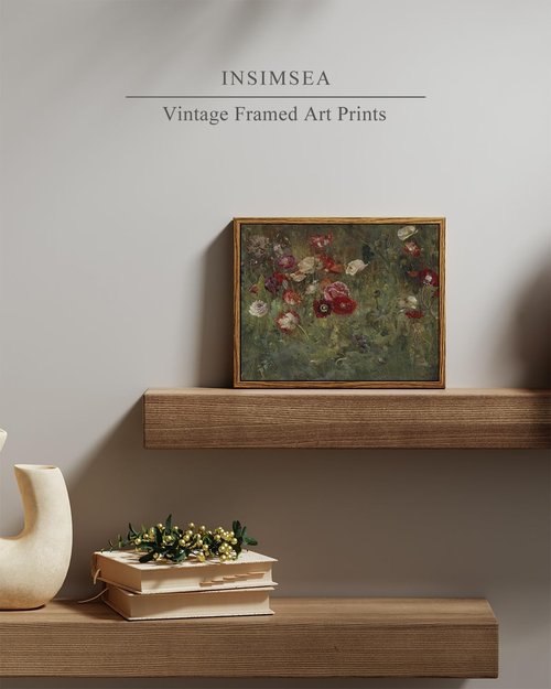 InSimSea Framed Wall Art - Rustic Floral Scenic Oil Painting Canvas Print | 8x10in/20x25cm
