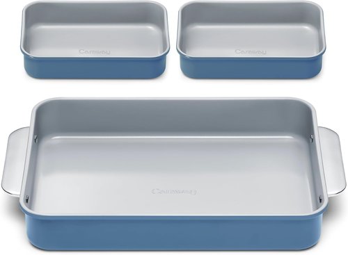 Caraway Nonstick Baking Pan Set | 2x 9" x 6.5" & 1x 9" x 13" - Non-Toxic, PTFE & PFOA Free - Slate Color