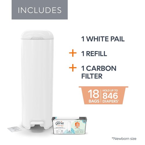 Diaper Genie Platinum Pail - Durable Stainless Steel | Includes 1 Easy Roll Refill with 18 Bags