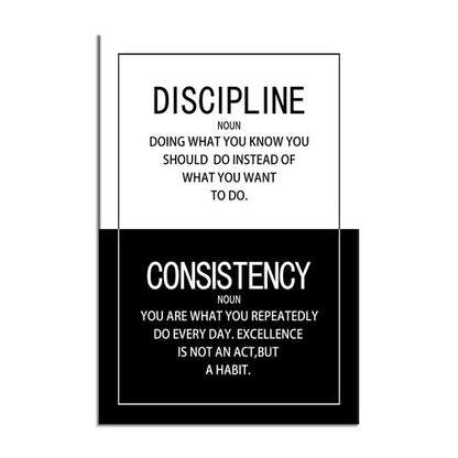Discipline Consistency Noun Inspirational Wall Art for Office Motivational Posters Picture Prints Canvas Modern Home Decor Painting Artwork for Stretched and Framed Ready to Hang [24''W x 36''H]