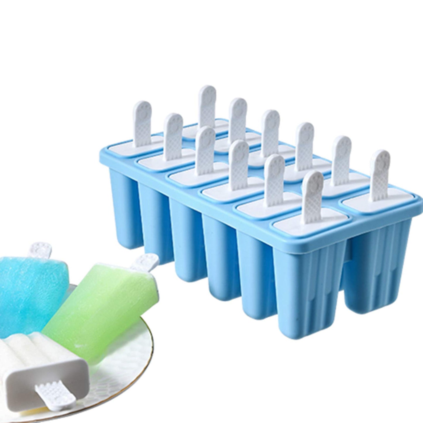 Popsicle Molds 12 Pieces Silicone Ice Molds Popsicle Molds Reusable Easy Release Ice Pop Make (12 Cavities-Blue)