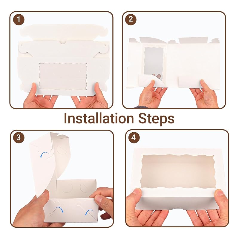 7x4.3x2 In White Bakery Boxes with Window, 100-Pack Cookies Macaron Cake Treat Boxes